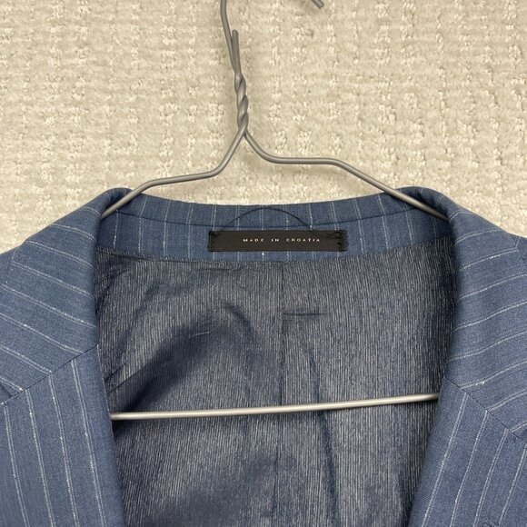 Boss Hugo Boss Jacket Mens 42 R Blue White Stripes Wool 2 Button Blazer Guabello - Picture 6 of 16